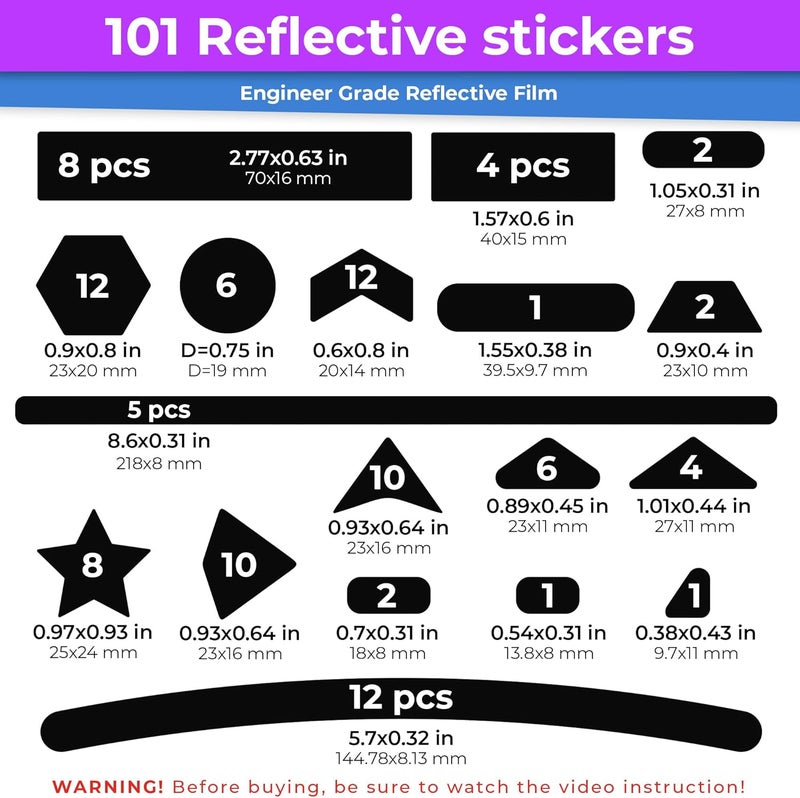 Loom Reflective Stickers Mega Kit (101pcs Black)• Nighttime Safety Waterproof Self-Adhesive Decals for Helmets, Skateboard, Bike, Scooter, E-Bike, Motorcycle & Strollers • Bright Colors - Image 3